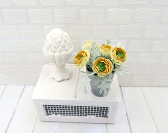 Yellow ranunculus in vase for dollhouse in 1:12 scale
