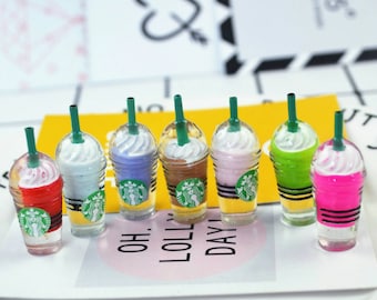 20Pieces Round Starbucks Coffee Frappuccino Flat Back Resin Cabochon Miniature DIY Flat Back Decorative Scrapbooking Accessories:13×32mm