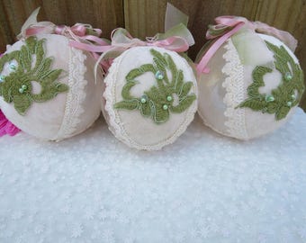 Vintage Pink and Green Christmas Ornaments, Christmas Tree Ornaments, Decorated Glass Ornament, Christmas Baubles, Christmas Home Decor