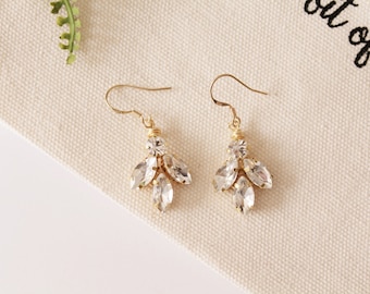 Bridesmaid Crystal Earrings Bridal Earrings Crystal Earrings Gold Leaf Earrings Silver Earrings Wedding Earrings Bridesmaid Gift #175