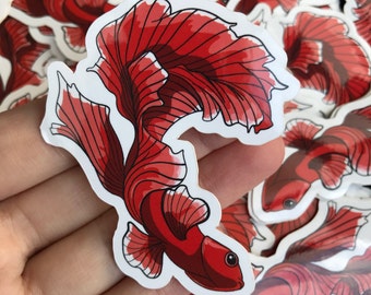 Red and White Koi Goldfish Aquarium Waterproof Sticker