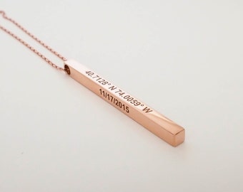 Custom Coordinates Necklace • Personalized Bar Necklace • Vertical Bar Layered Necklace • Bridesmaids Gifts • Wedding Jewelry • NM21F30
