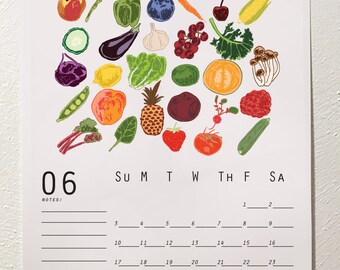 2018 Garden Calendar, Desk Calendar, 2018 Wall Calendar, Meal Planner, Monthly Calendar, Illustrated Calendar, Food Calendar, DIY Calendar