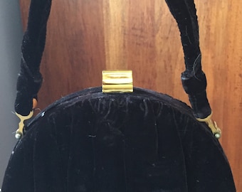 1950s Jugber Black Velvet Evening Bag Vintage Formal Evening Purse Retro Velvet Clutch