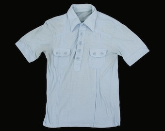 Vintage 1970's Baby Blue Polo - Short Sleeve - Collar - Button Chest Pockets - Men's XS Small