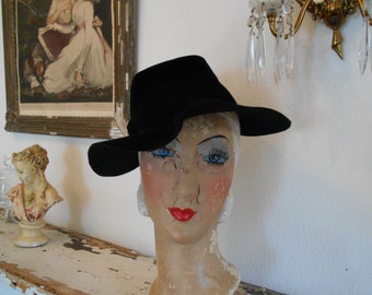 Cool 1940's Black Felt/Velour Tilt Hat