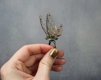 Delicate Natural Yellow Sprite Wings - Gossamer Fairy Wing/Butterfly Cicada Ring