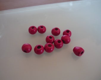 30 pink wooden beads 8 mm round