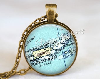 PUERTO RICO MAP Necklace, Puerto Rico Pendant, Puerto Rico Map Pendant, Puerto Rico Keychain, Puerto Rico Necklace, Puerto Rico Jewely