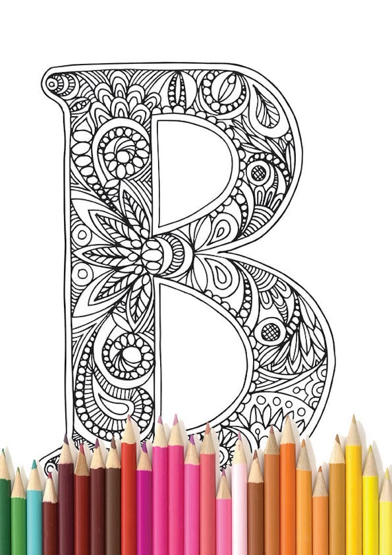 adult colouring page alphabet letter b