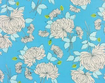 Amy Butler Chrysanthemum Fabric in Blue, "Belle" Collection, Out of Print, 100% Cotton Fabric by Rowan - Great for Quilting, Sewing!