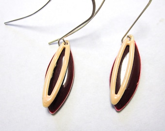Enamel Earrings Peach And Cranberry Marquis Earring