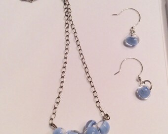 Tear Drop Blue Jean Lampwork Neclace Earring Set Sterling Silver