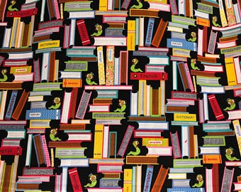I am a Bookworm by Fabric Traditions, By the Half Yard, 44" wide, 100% cotton, bookworm fabric, novelty fabric, teacher fabric,