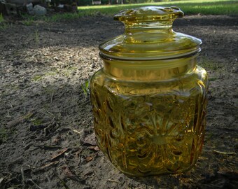 Vintage Amber Imperial Glass ~ Atterbury Scroll Canister ~ Amber Glass Kitchen Canister ~ Amber Glass Cookie Jar, Amber Canisters (knevils)