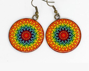 Mandala earrings Statement earrings Tribal jewelry Hippie jewelry Boho earrings Chakra jewelry Gift women birthday gifts for girlfriend gift