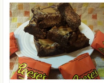 Reese's peanut butter cup stuffed BROWNIES gourmet, rich, 1 dozen