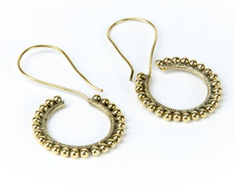 Tribal Dots Hooks Brass Earrings handmade, Tribal Earrings, Nickel Free, Indian Jewellery, Gift boxed, Free UK postage BG6