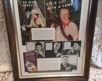 Beautifully Framed Vintage, 1930's Collier's, The National Weekly Magazine, Camel Cigarette Ad / Ephemera