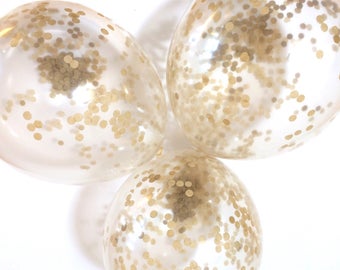 6 Pack Clear Confetti Balloons, Gold Confetti Balloons, Bridal Shower Decorations, Clear Latex Balloons, Wedding Balloons, Baby Shower
