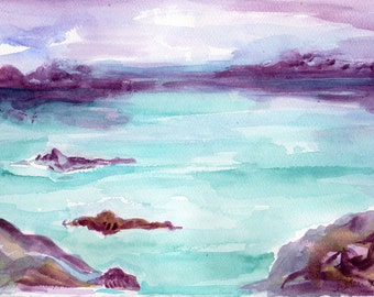 Seascape Watercolors Paintings, Original ocean artwork, modern sea watercolor painting, small ocean art, seascape painting watercolors