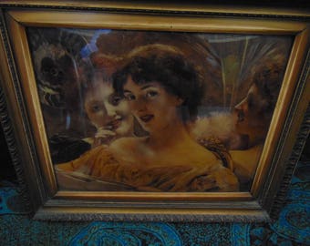 Antique Victorian Crystolium / crystoleum Three Women