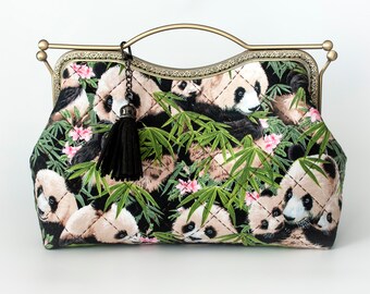 10.7'' Clutch Bag, Handbag, Kisslock - Panda