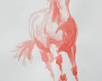 Original horse art equine art energy and movement equine horse ink study sketch movement art drawing 'Red II' by H Irvine