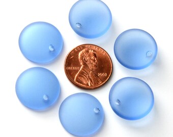 2/4/6pcs (18mm) Mini Sky Blue Concaved Coin ~Jewelry Making Supply~Cultured Sea Glass Beach Glass Matte Pendants