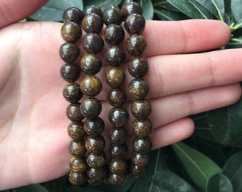 Bronzite Beaded Bracelet, Bronzite Bracelet, Brown Bronzite Stretch Bracelet, Stone Bracelet