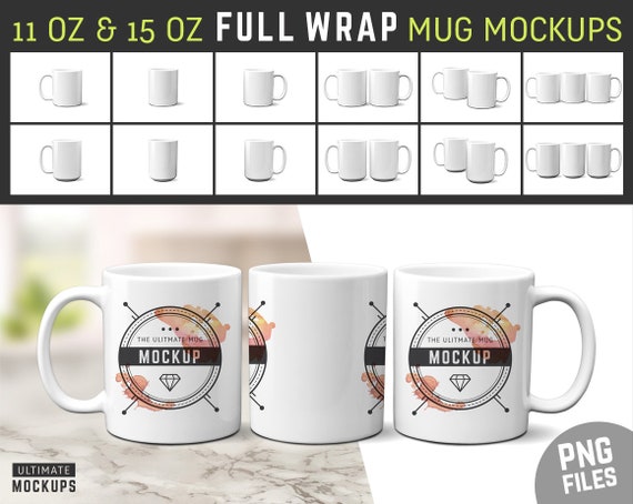 Download 11 oz & 15 oz Full Wrap Mug Mockups Transparent PNGs