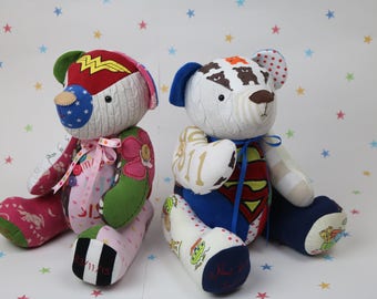 Memory bear pattern posted, keepsake teddy bear sewing pattern, teddy bear made from baby clothes with tutorial style instructions