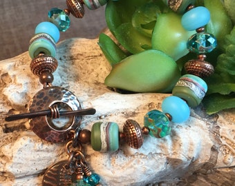 SEASHORE, artisan lampwork and copper bracelet