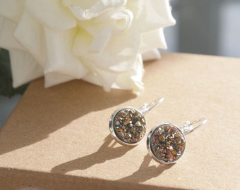 Rainbow Druzy | Silver Plated | Drop Earrings