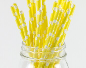 Paper Straws - Yellow Polka Dot Straws - 8 Inches - Perfect for Parties, Events & More - Fast Shipping! Frozen Dessert Supplies