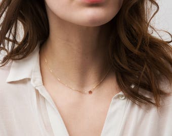 Ultra Dainty Necklace with Tiny Gemstone Drop, Simple Crystal Necklace / 14k Gold fill, Rose Gold, or Sterling Chain, Layered and Long LN618