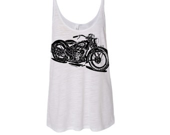 Womens Vintage Indian MOTORCYCLE Print Graphic Modern fashion boho chic Yoga Slouchy Tank Boho Top, More colors s m l xl