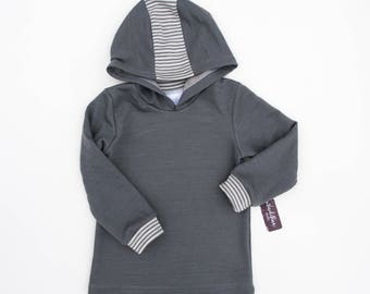 Merino Wool Hoodie - Wool Children's Clothes - Gray and White Hoodie - Children's Hoodies - Merino Wool Top - Monochrome Kids Clothes