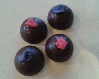 Rose & Violet Fondant Creams, In Dark Belgian Chocolate.