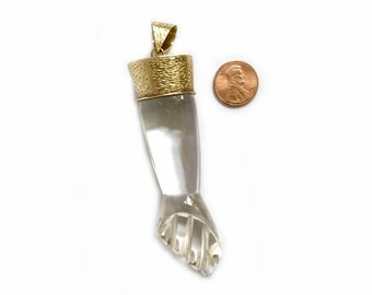 Vintage Figa, Very Large 18k Gold Crystal Figa, 1970s, Quartz Mano Fico, Evil Eye, Solid 18K Gold