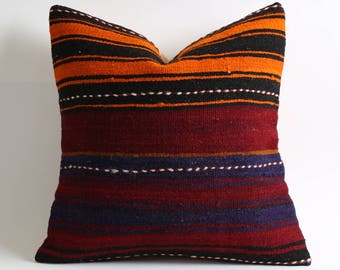 Bohemian pillow, 16x16 boho pillow, striped kilim throw pillow, pillow cover, pillow, decorative pillow, gypsy, boho, vintage