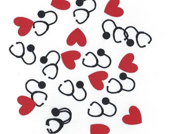 Stethoscope and Heart confetti, Table scatter- nursing school graduation decorations, Stethoscope, Heart confetti, Nurse confetti