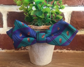 Bow tie blue purple asymmetrical vintage made in France