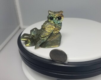 One of a Kind Labradorite Owl Carving