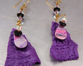 Purple Polymer Clay Shard Earrings