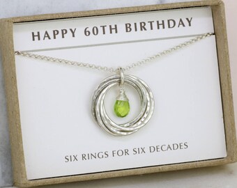 60th birthday gift, August birthstone necklace 60th, peridot necklace for 60th birthday, gift for mom, grandma - Lilia