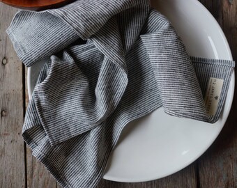 organic cloth napkins. dark gray pinstripes. set of 2 or 4. organic cotton + hemp. wabi sabi linen. zero waste kitchen. modern cloth napkins