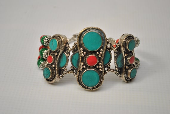 Tibetan Coral and Turquoise Bracelet #7347
