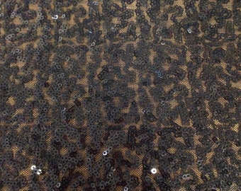 3mm Black Mini Micro Sequins Swirl Pattern on Stetch Nylon Mesh Fabric 50" Wide-By the Yard or Bulk