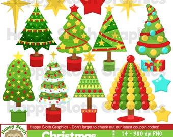 Christmas Tree clipart set, personal and commercial use vector, Xmas Tree and star digital clip art set.